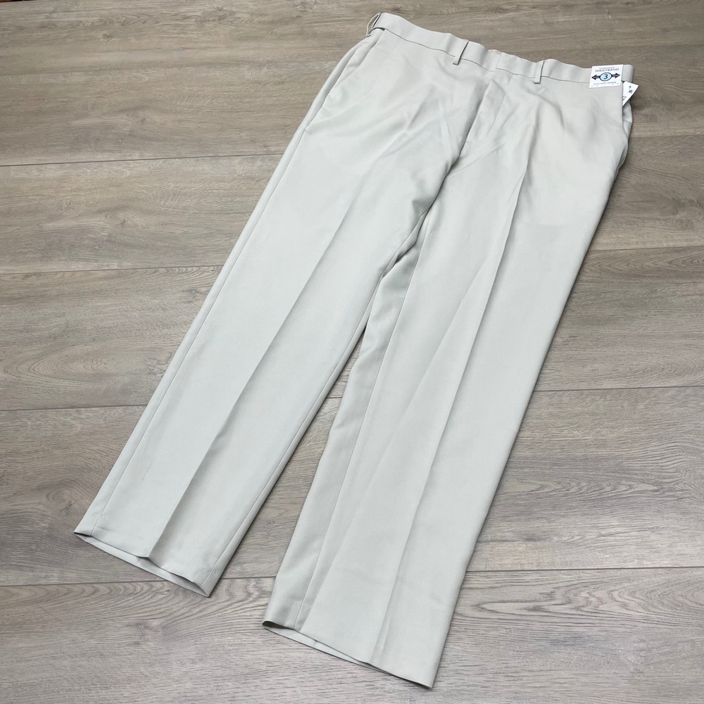 Saddlebred Traveler Dress Pant Mens 38x30 Natural Comfort Flex Straight Fit